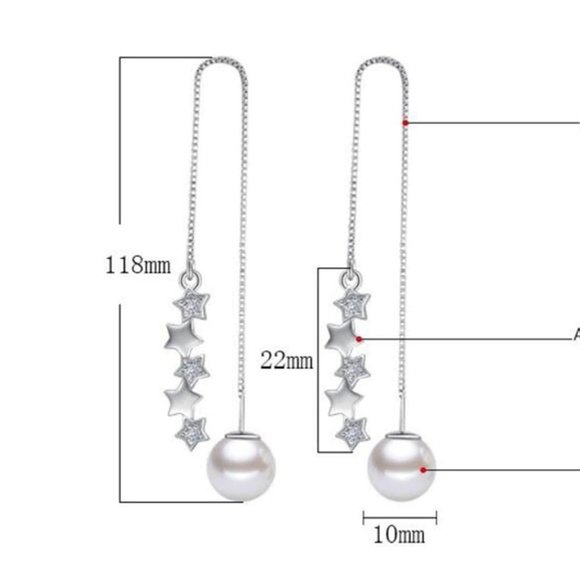 925 Sterling Silver Diamond Star Pearl Earrings - Picture 8 of 8